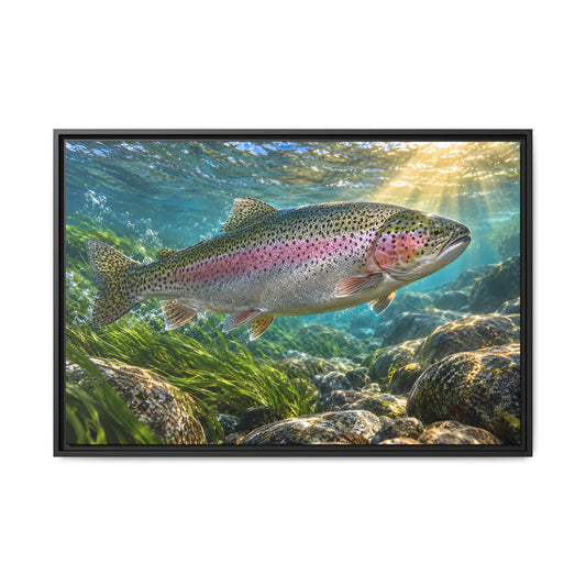 River of Gold Rainbow Trout framed canvas wall art