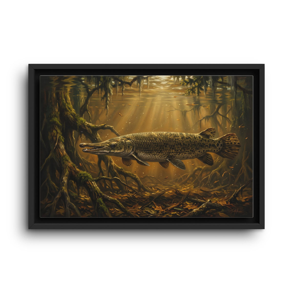 Alligator Gar Bayou framed canvas wall art