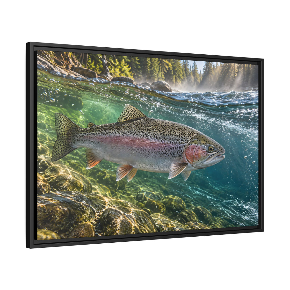 Emerald Current Rainbow Trout framed canvas wall art, view 4