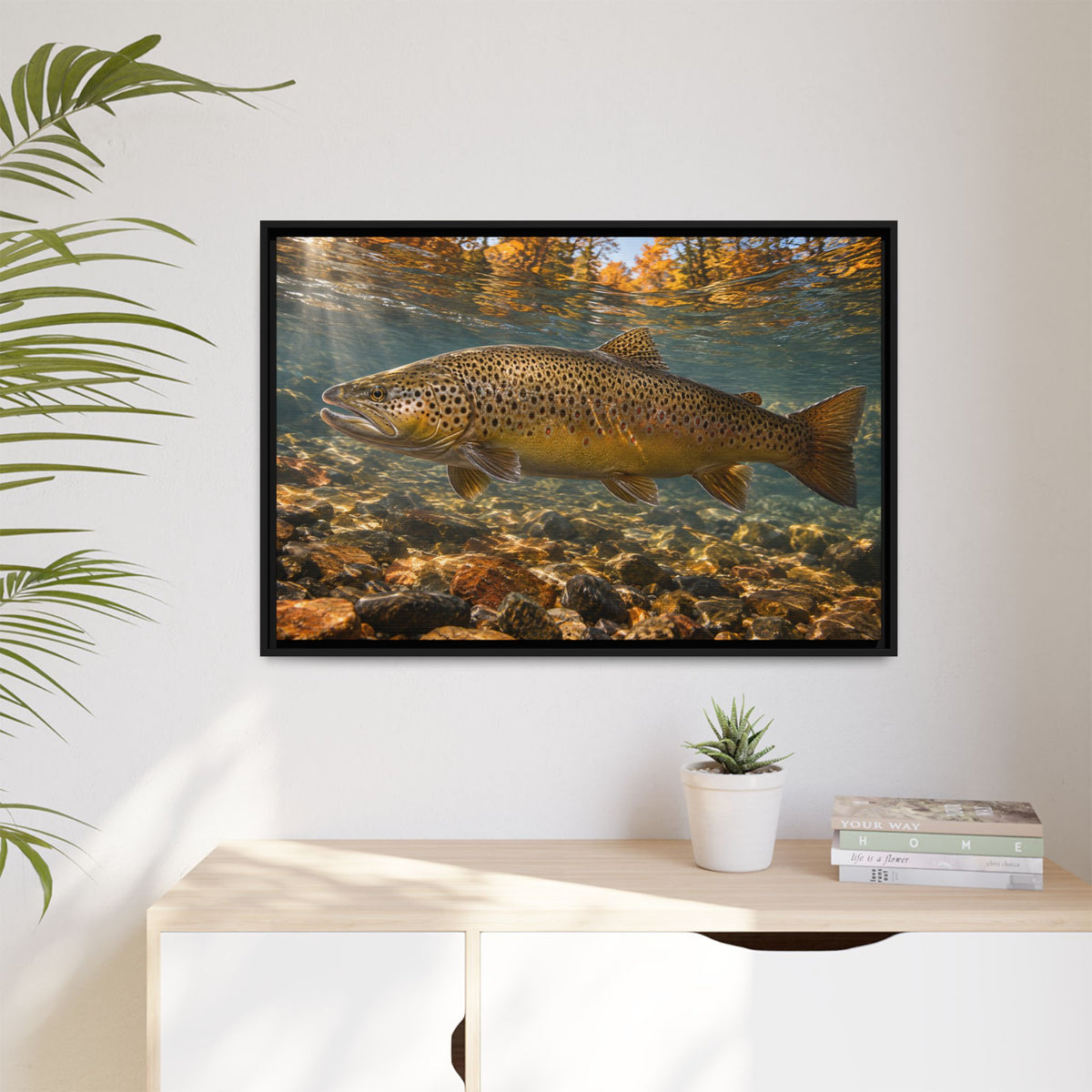 River of Copper Brown Trout framed canvas wall art, view 5