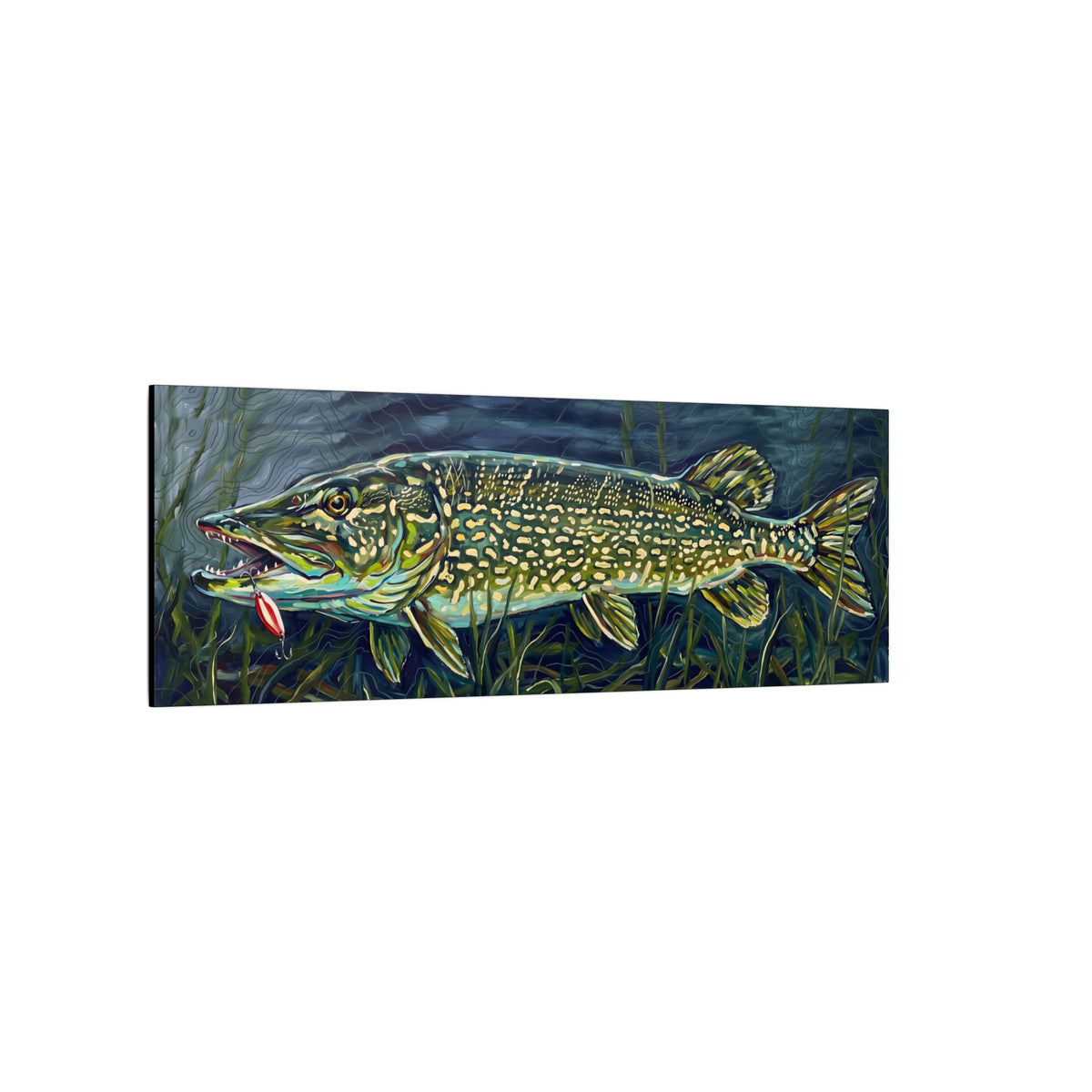 Legends Bold Weed-Line Northern Pike Panorama long canvas wall art, view 4