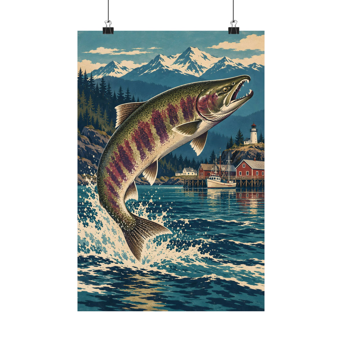 Harbor Leap Chum Salmon vertical poster wall art, view 1
