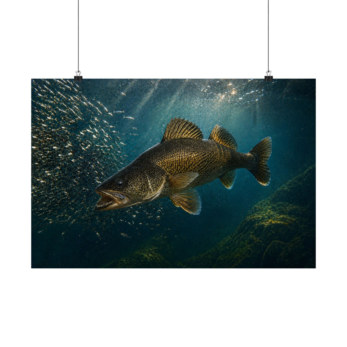 Walleye Chasing Cisco at Sunrise — Matte Horizontal Wall Art