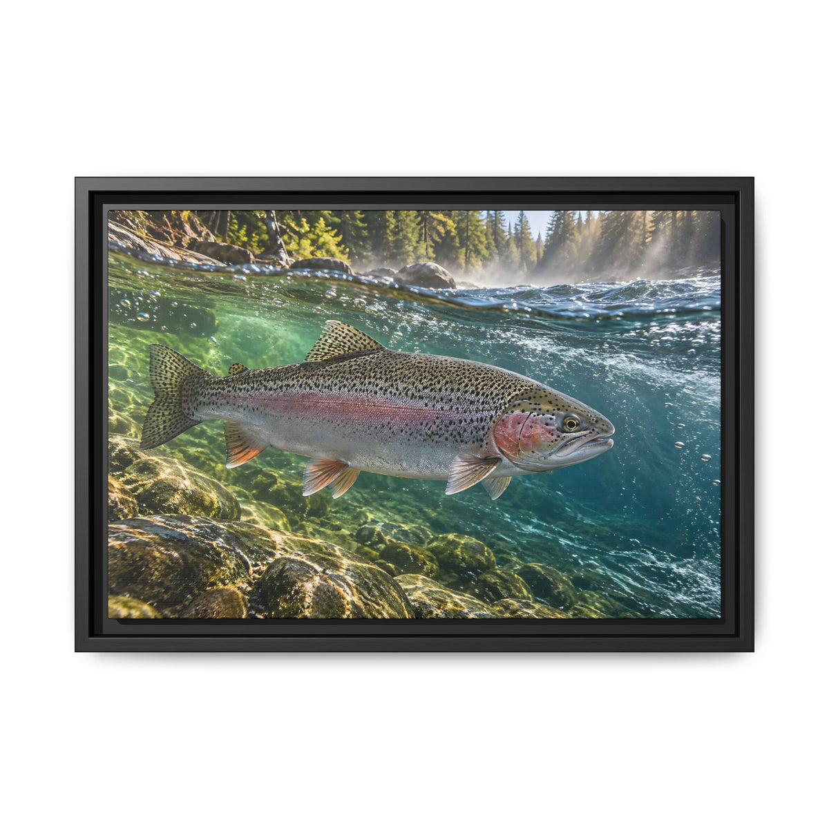 Emerald Current Rainbow Trout framed canvas wall art, view 2