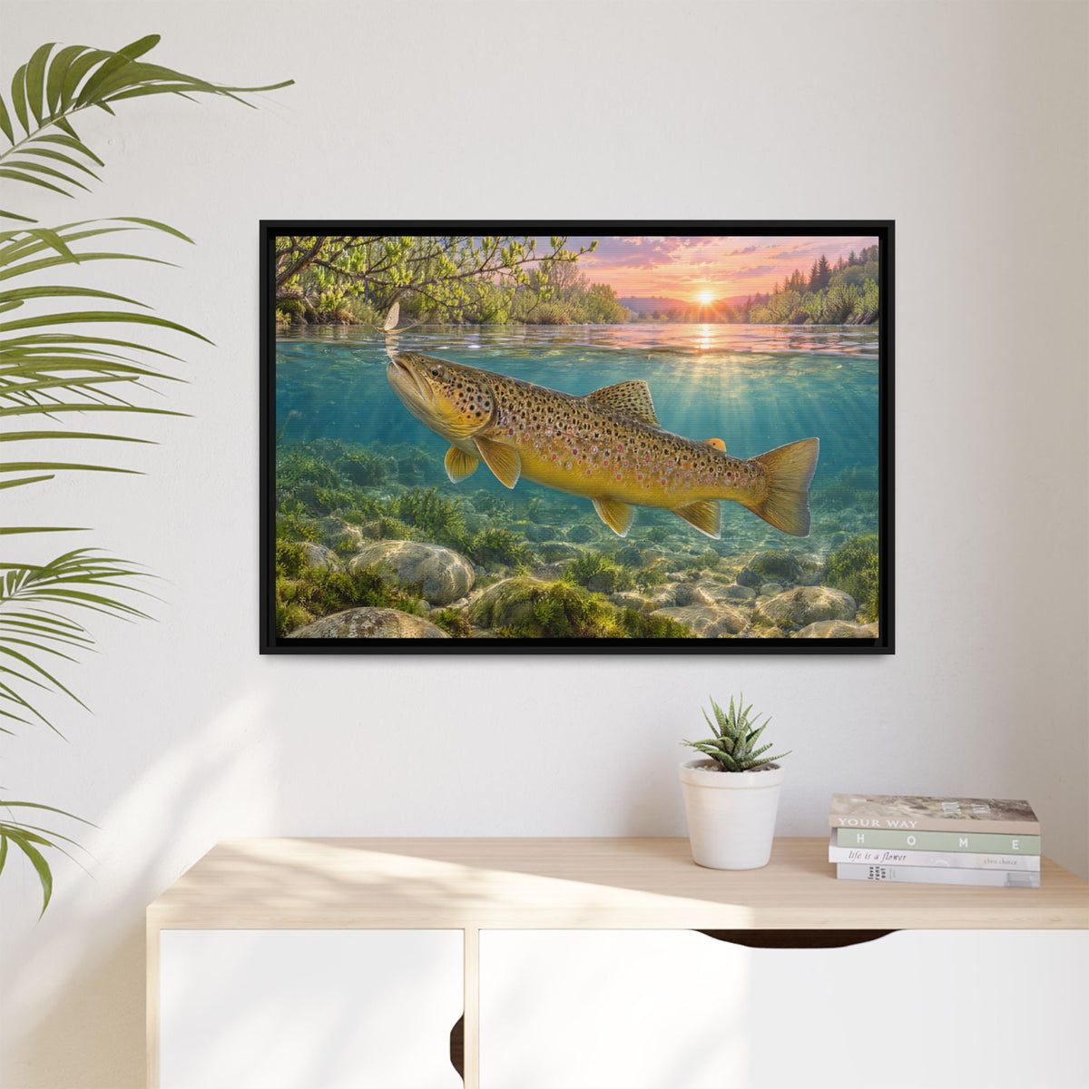 Spring Rise Brown Trout framed canvas wall art, view 5