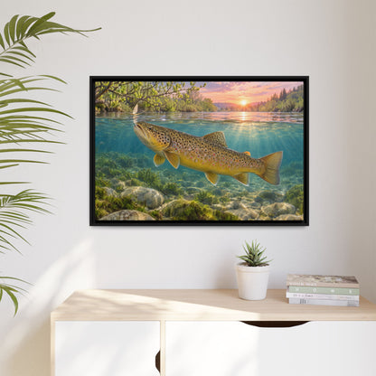 Spring Rise Brown Trout framed canvas wall art, view 5