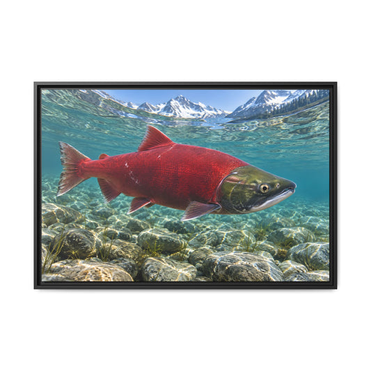 Ruby of the Shallows Sockeye Salmon framed canvas wall art