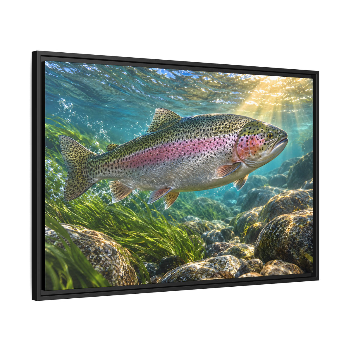 River of Gold Rainbow Trout framed canvas wall art, view 4