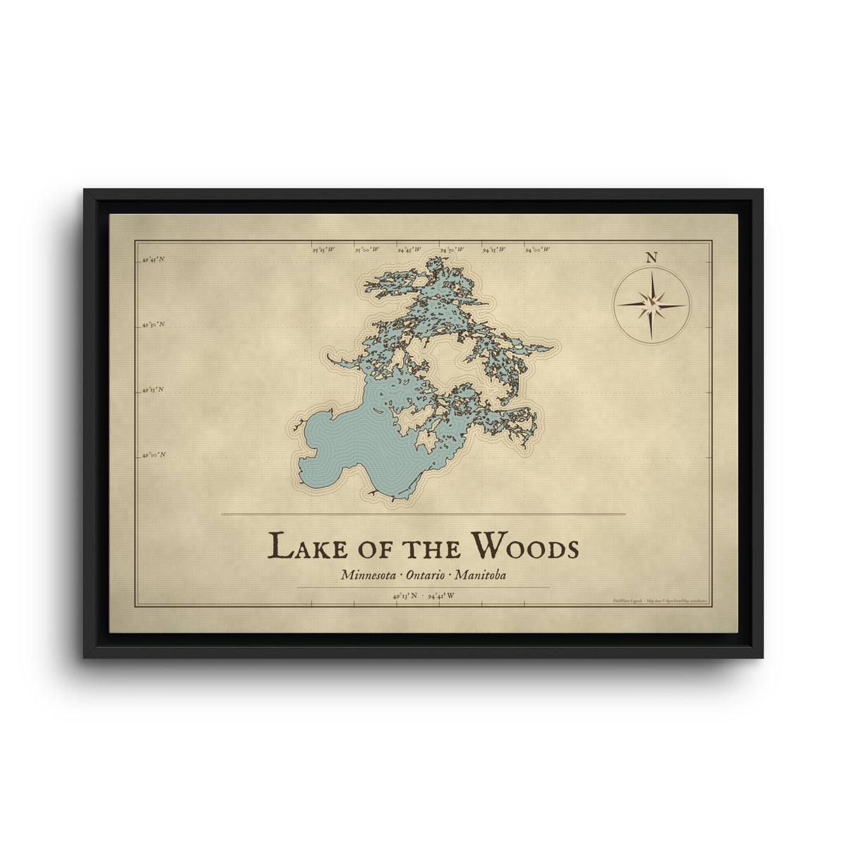 Lake of the Woods Vintage Map framed canvas wall art, view 2