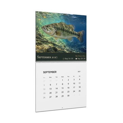 2027 Bass Wall Calendar — Largemouth & Smallmouth Fish Art with Best Fishing Days