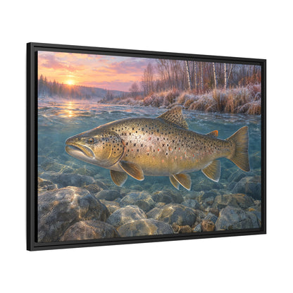 Lake-Run Giant Brown Trout framed canvas side angle