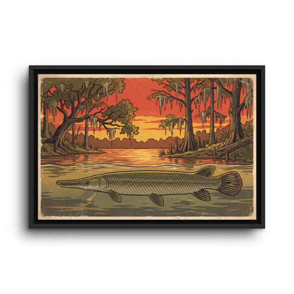 Alligator Gar Texas Sunset framed canvas wall art, view 2