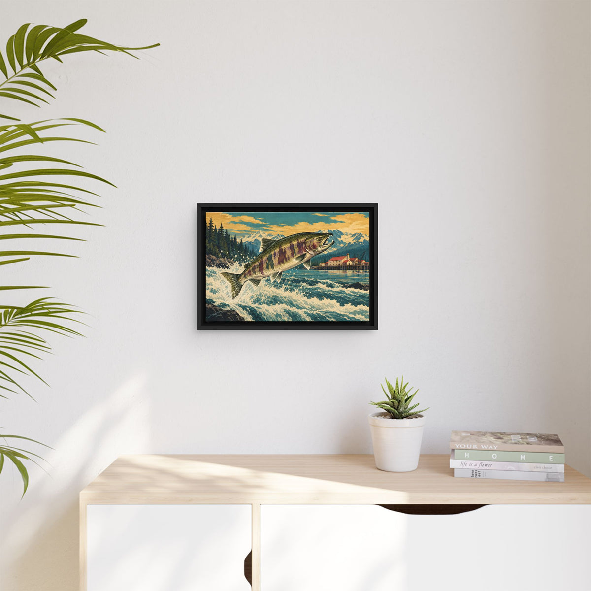 Cannery Leap Chum Salmon framed canvas wall art, view 5