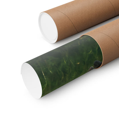 Golden Weed Line Hover Muskie Poster — Trophy Underwater Wall Art for Anglers