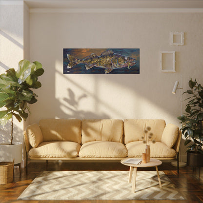 Legends Bold Twilight Walleye Panorama long canvas wall art, view 5