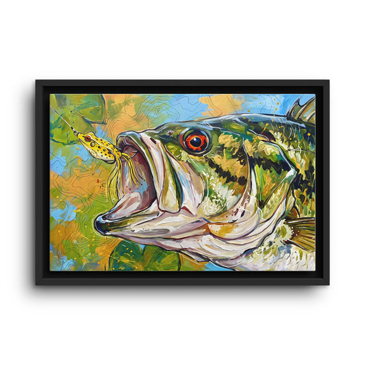 Legends Bold Close-Up Lily Pad Largemouth Bass framed canvas wall art