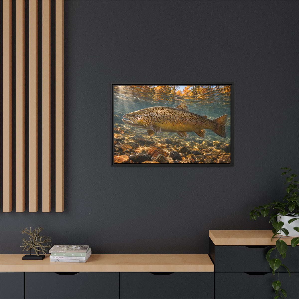 River of Copper Brown Trout framed canvas wall art, view 6