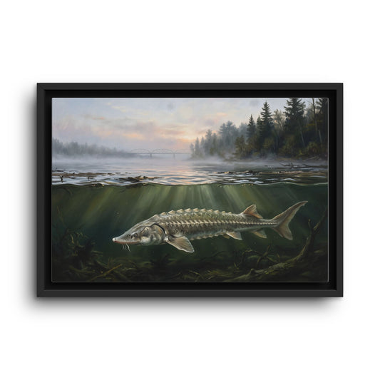 Sturgeon Dawn River framed canvas wall art