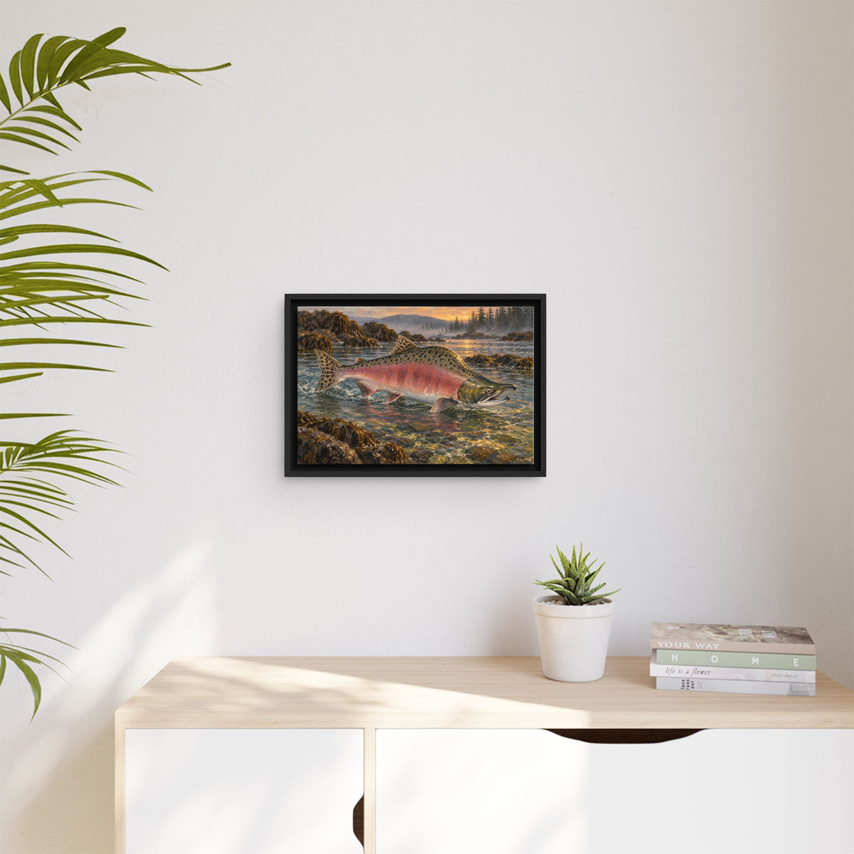 Alaskan Dusk Pink Salmon framed canvas wall art, view 5