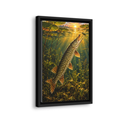 Golden Hour Northern Pike Painting framed canvas wall art, view 4