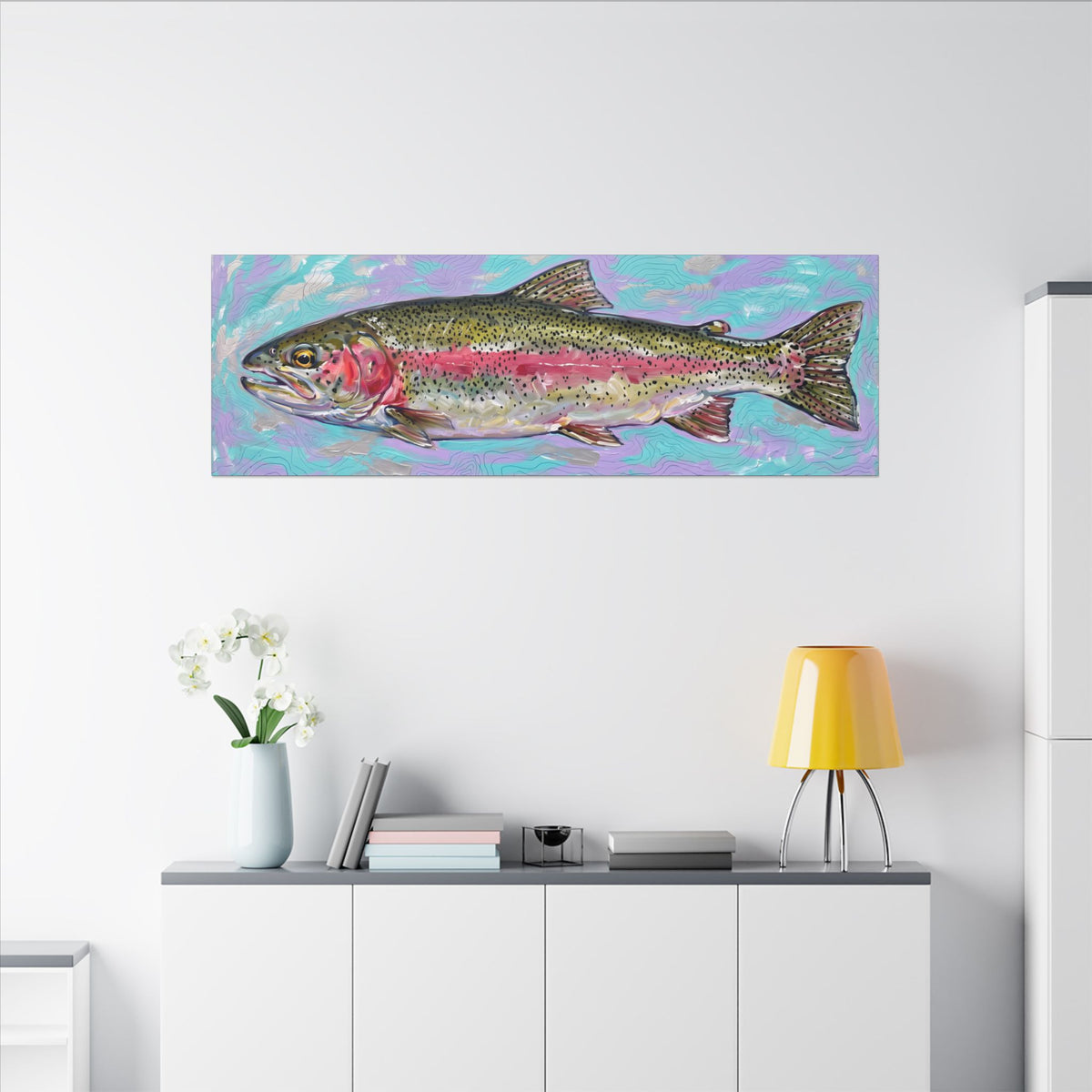 Legends Bold River Rainbow Trout Panorama long canvas wall art, view 6