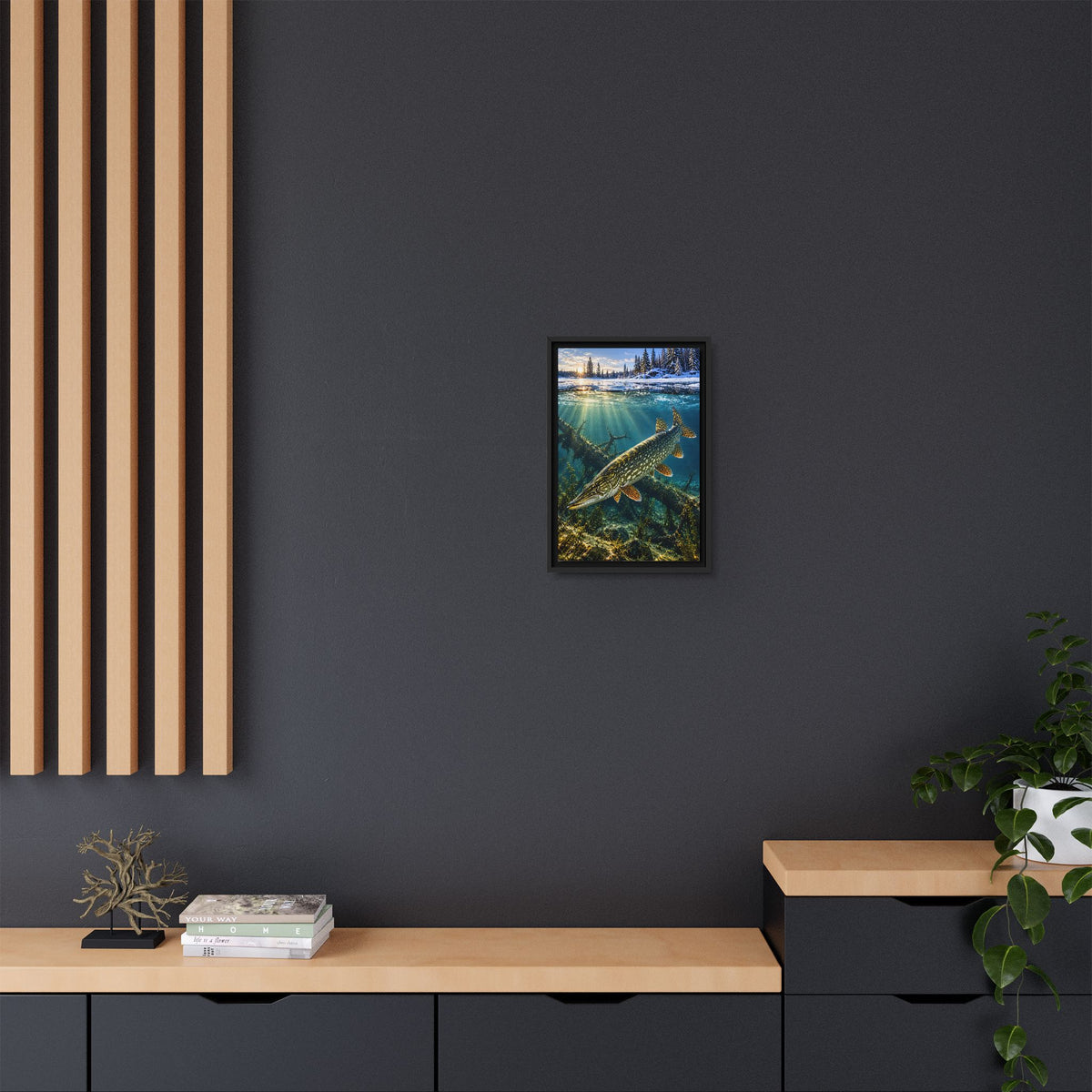 Winter Pike Beneath the Ice framed canvas wall art, view 6