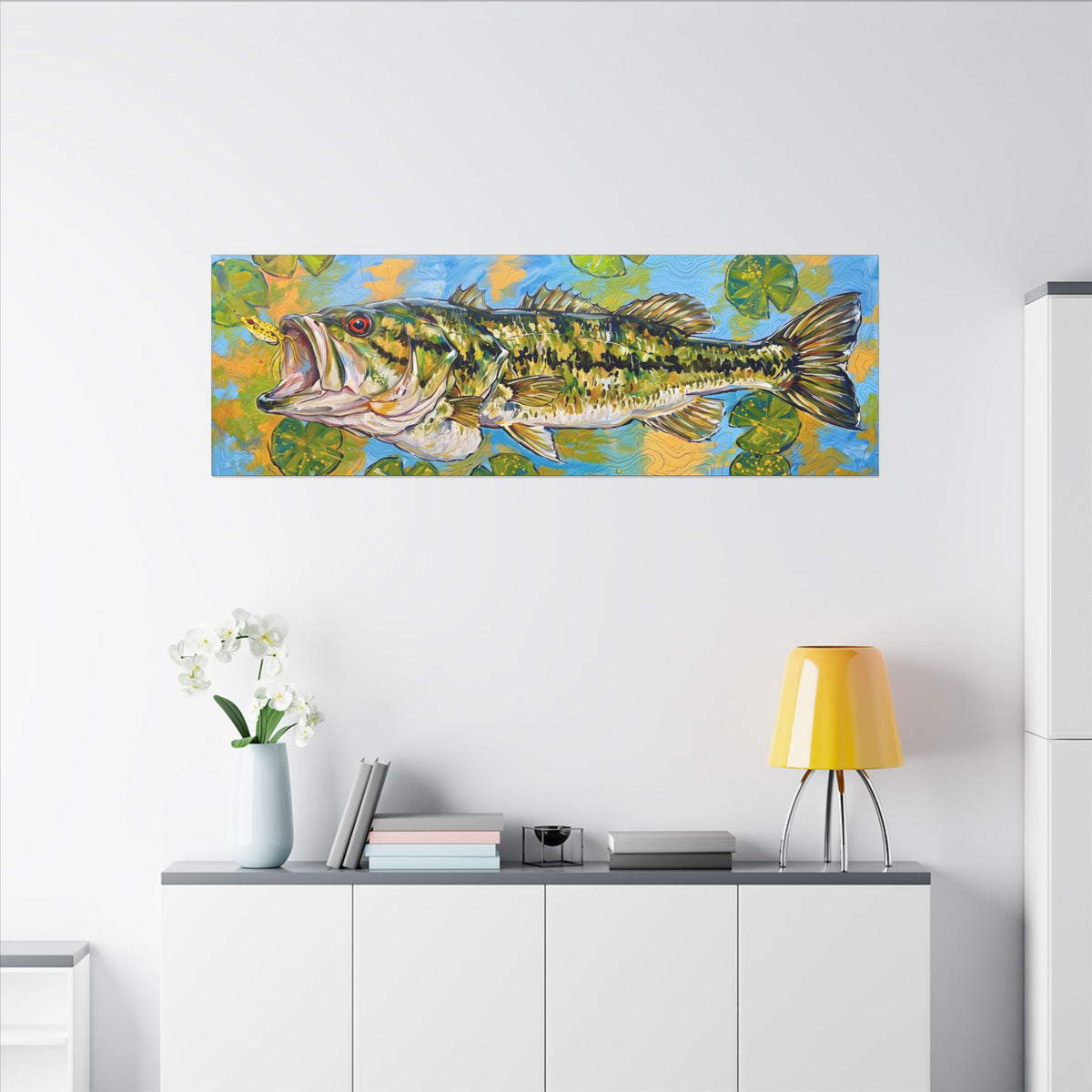 Legends Bold Lily Pad Largemouth Bass Panorama long canvas wall art, view 6
