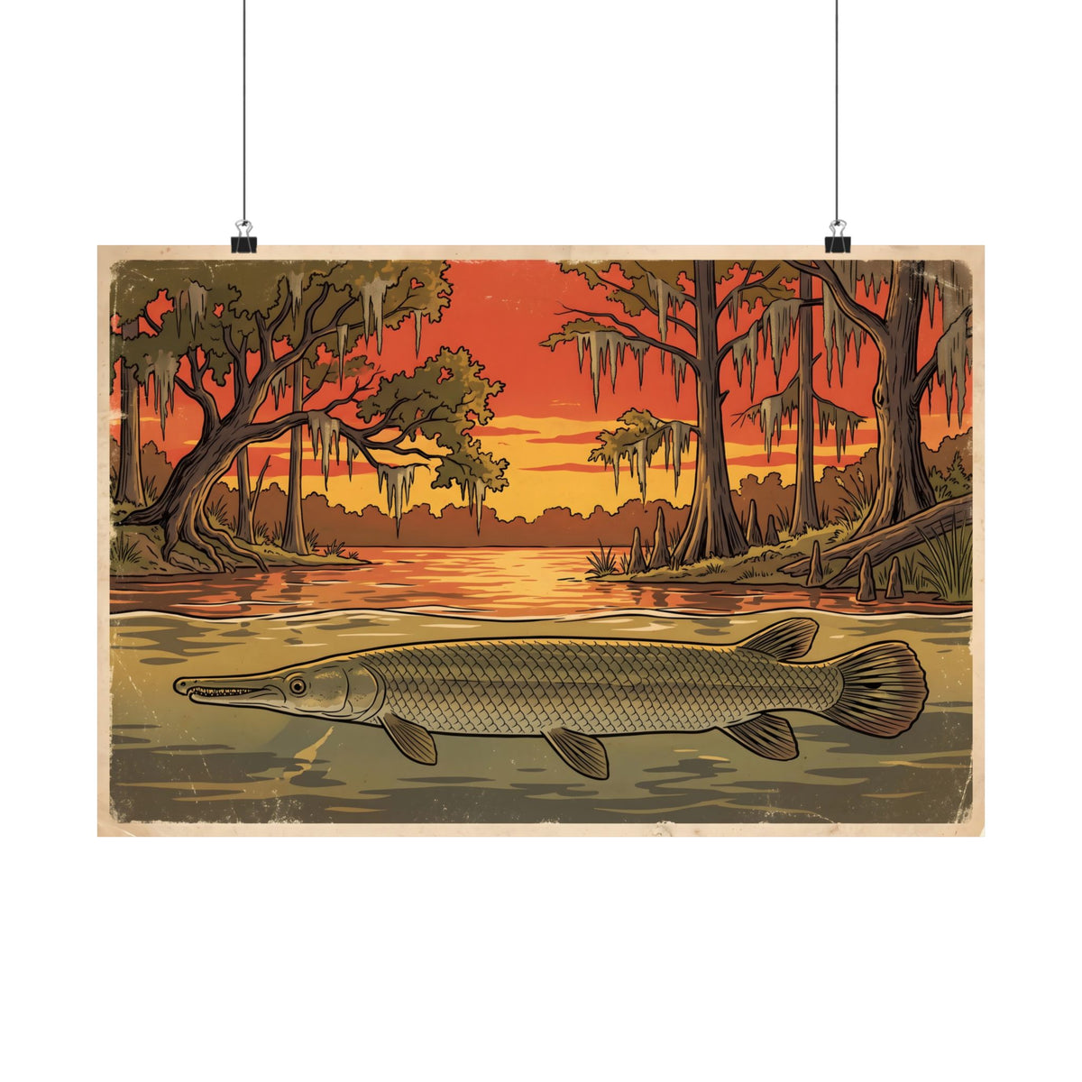 Alligator Gar Texas Sunset poster wall art
