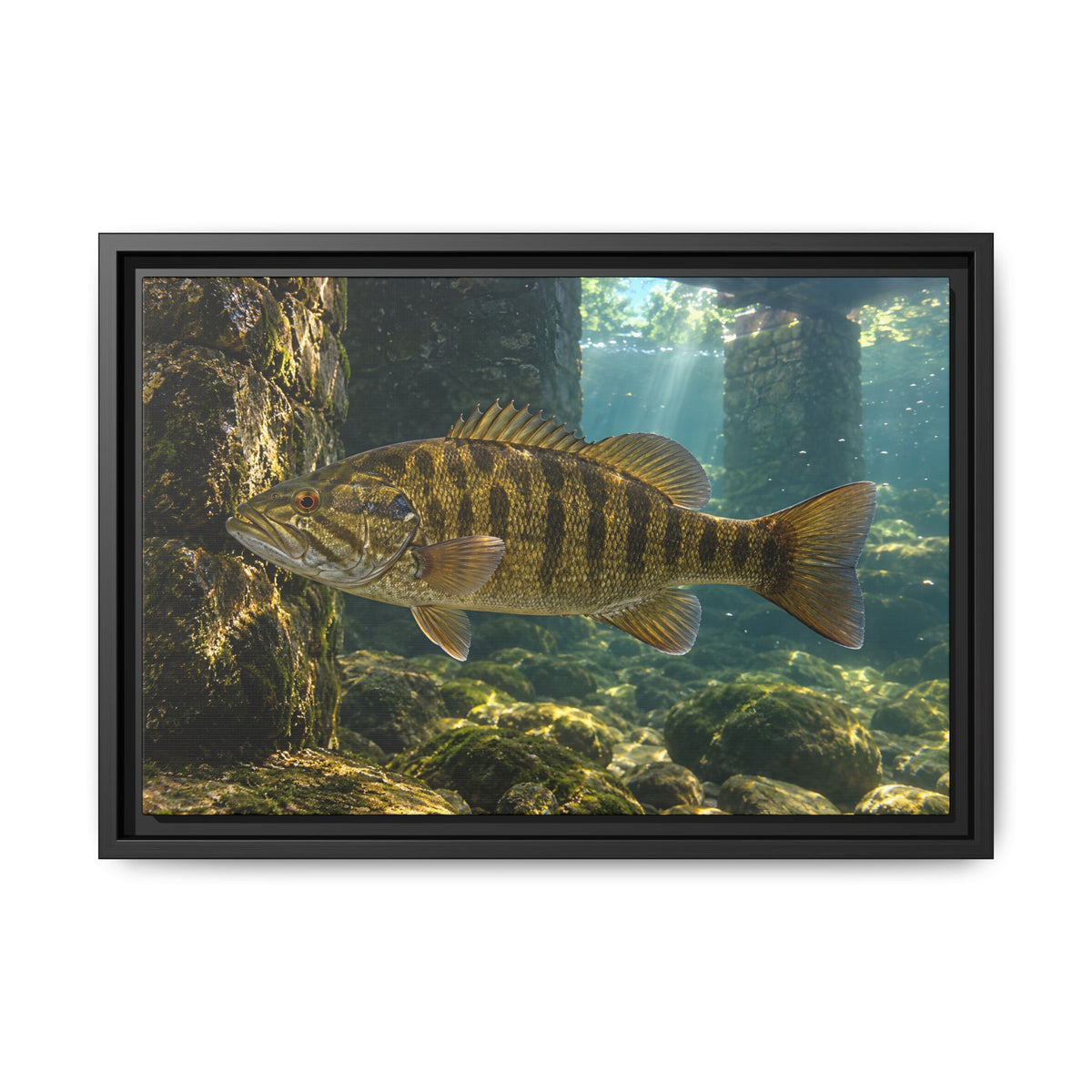 Bridge Pilings Smallmouth Framed Canvas wall art, view 2