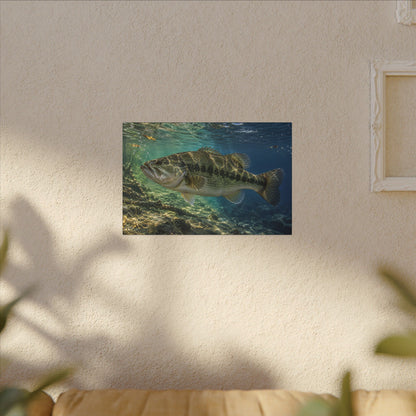 Blue-Green Current Seam Largemouth Bass canvas hanging in a living room