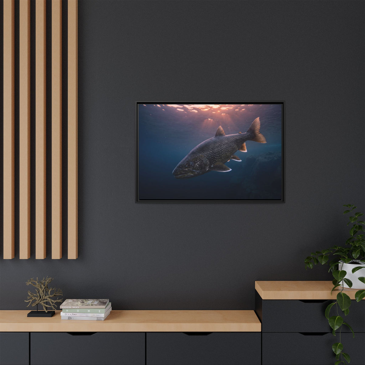 Twilight Rise Lake Trout framed canvas wall art, view 6
