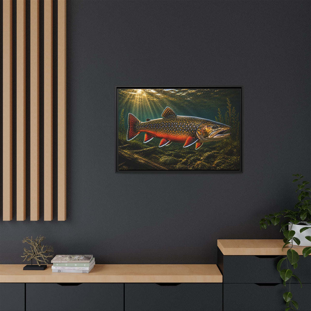 Swimming Upstream at Sundown Brook Trout framed canvas wall art, view 6