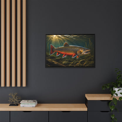 Swimming Upstream at Sundown Brook Trout framed canvas wall art, view 6