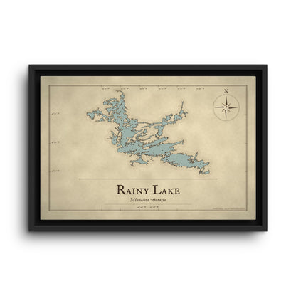 Rainy Lake Vintage Map framed canvas wall art