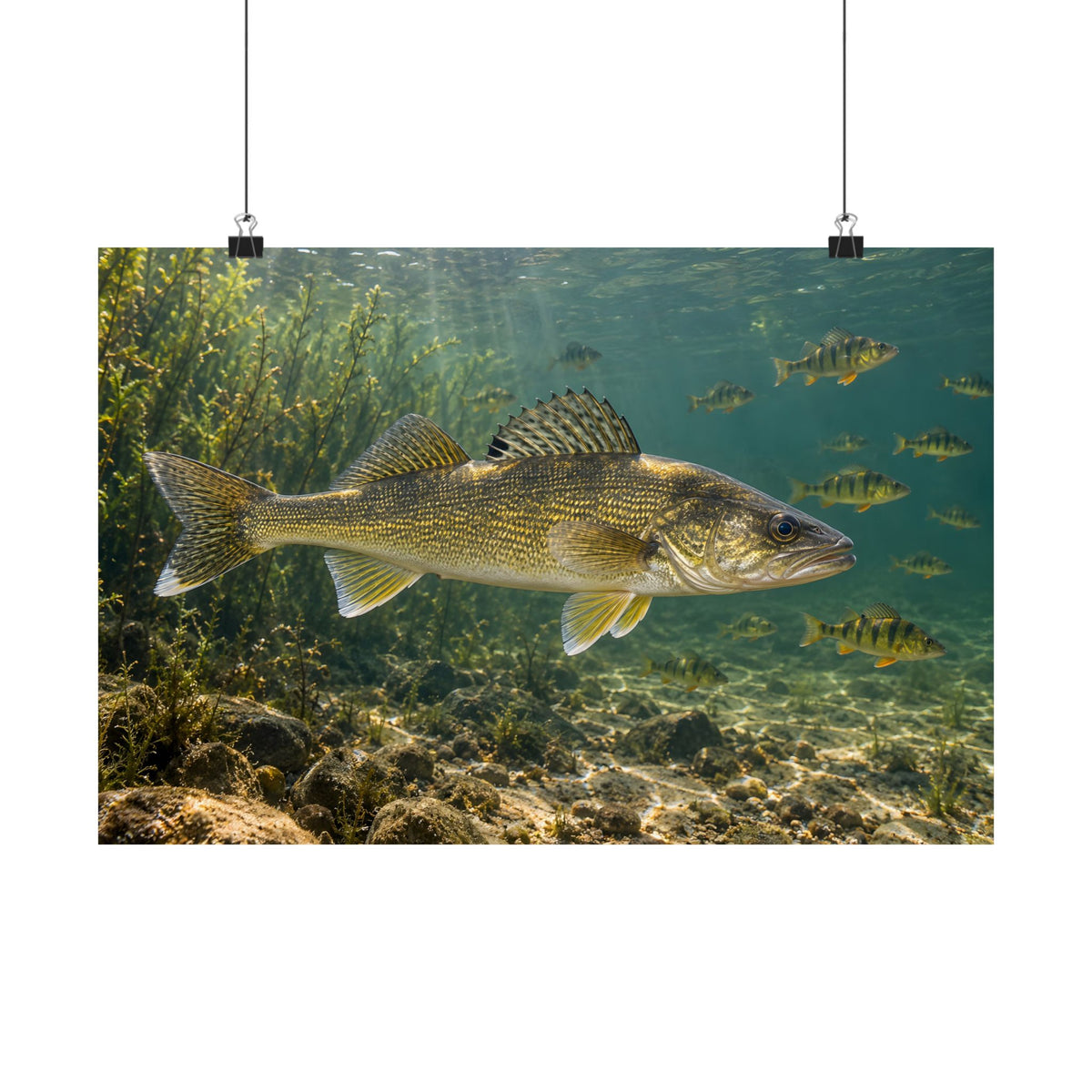 Perch School Ambush Walleye poster wall art, 24x16 size view