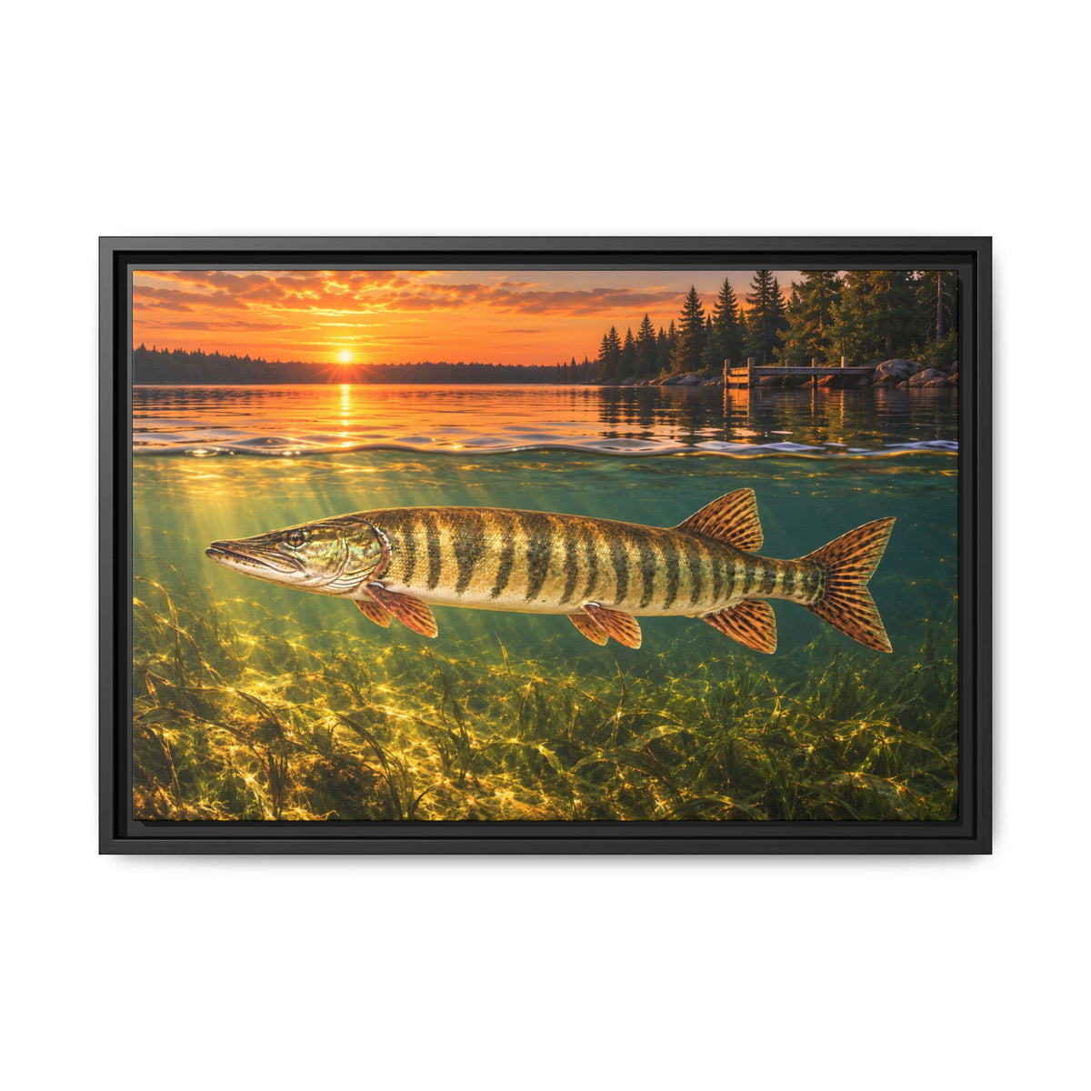 Northwoods Over-Under Muskie Framed Canvas wall art, view 3