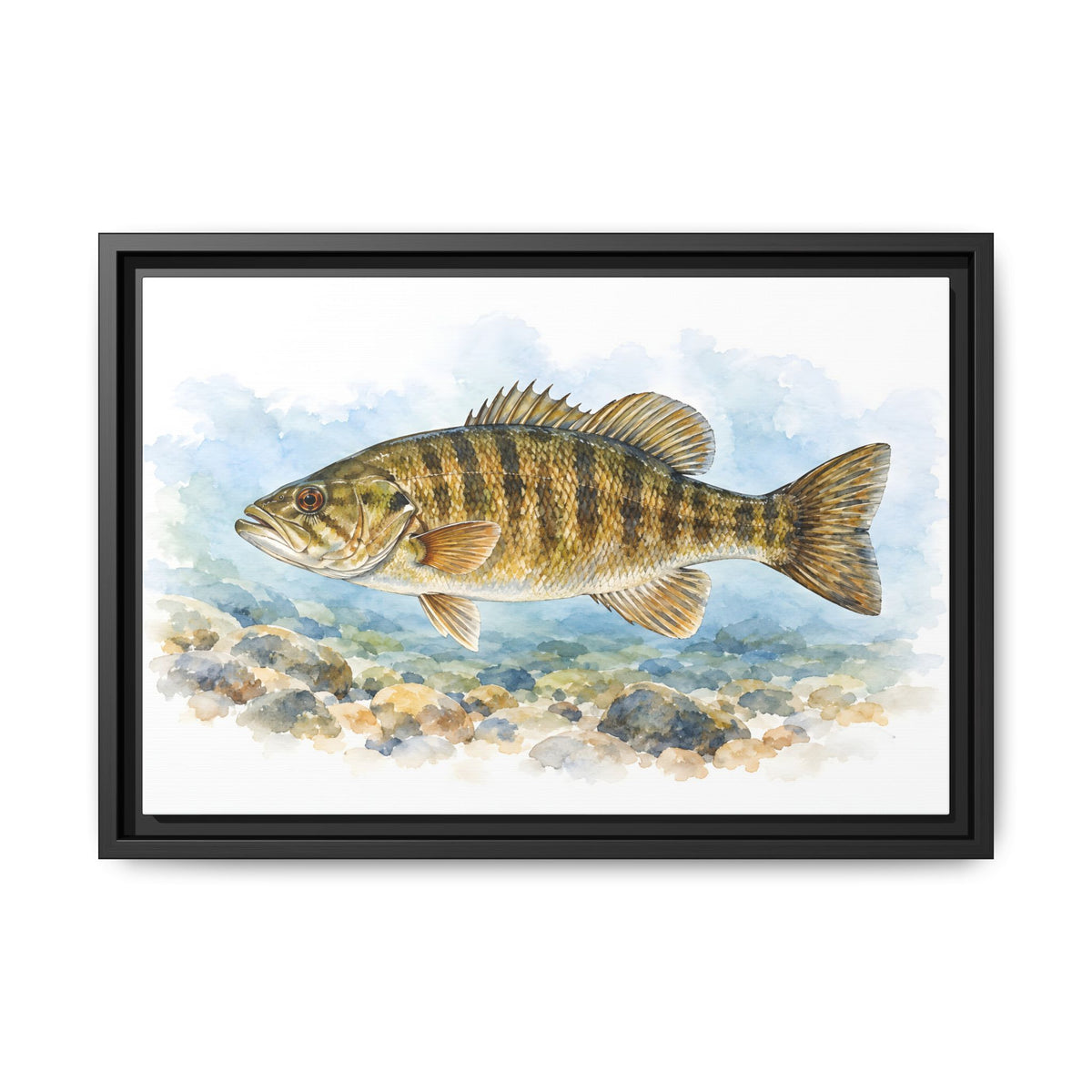 Watercolor Pebbles Smallmouth Framed Canvas wall art, view 2