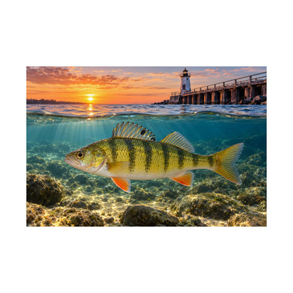 Lighthouse Sunrise Yellow Perch poster wall art, view 4