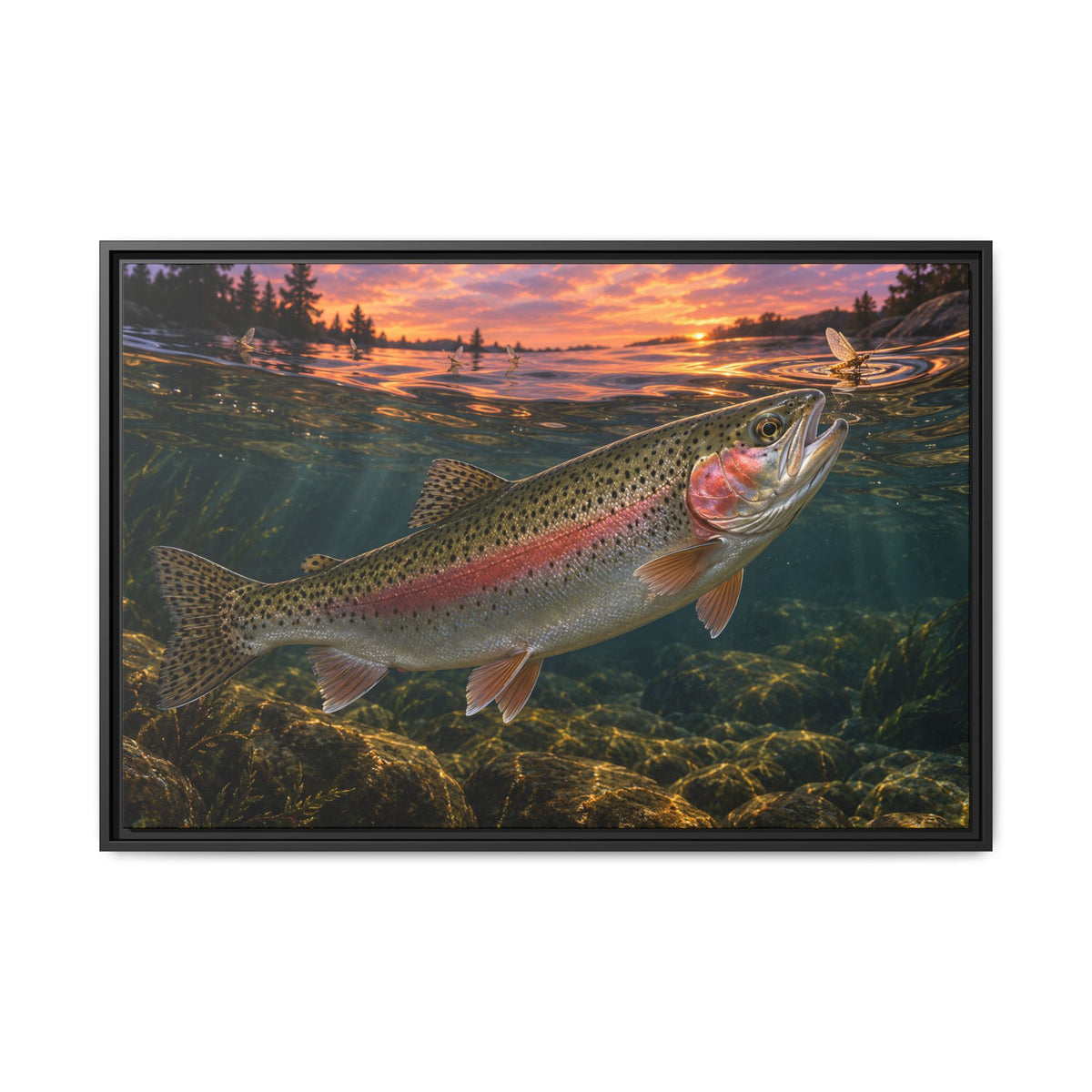 Dusk Rise Rainbow Trout framed canvas wall art – photo 1