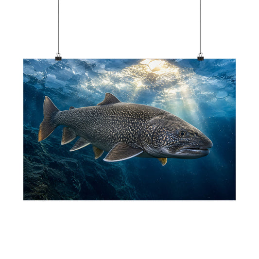 Lake Trout Cathedral of Ice Poster — Arctic Matte Wall Art for Anglers