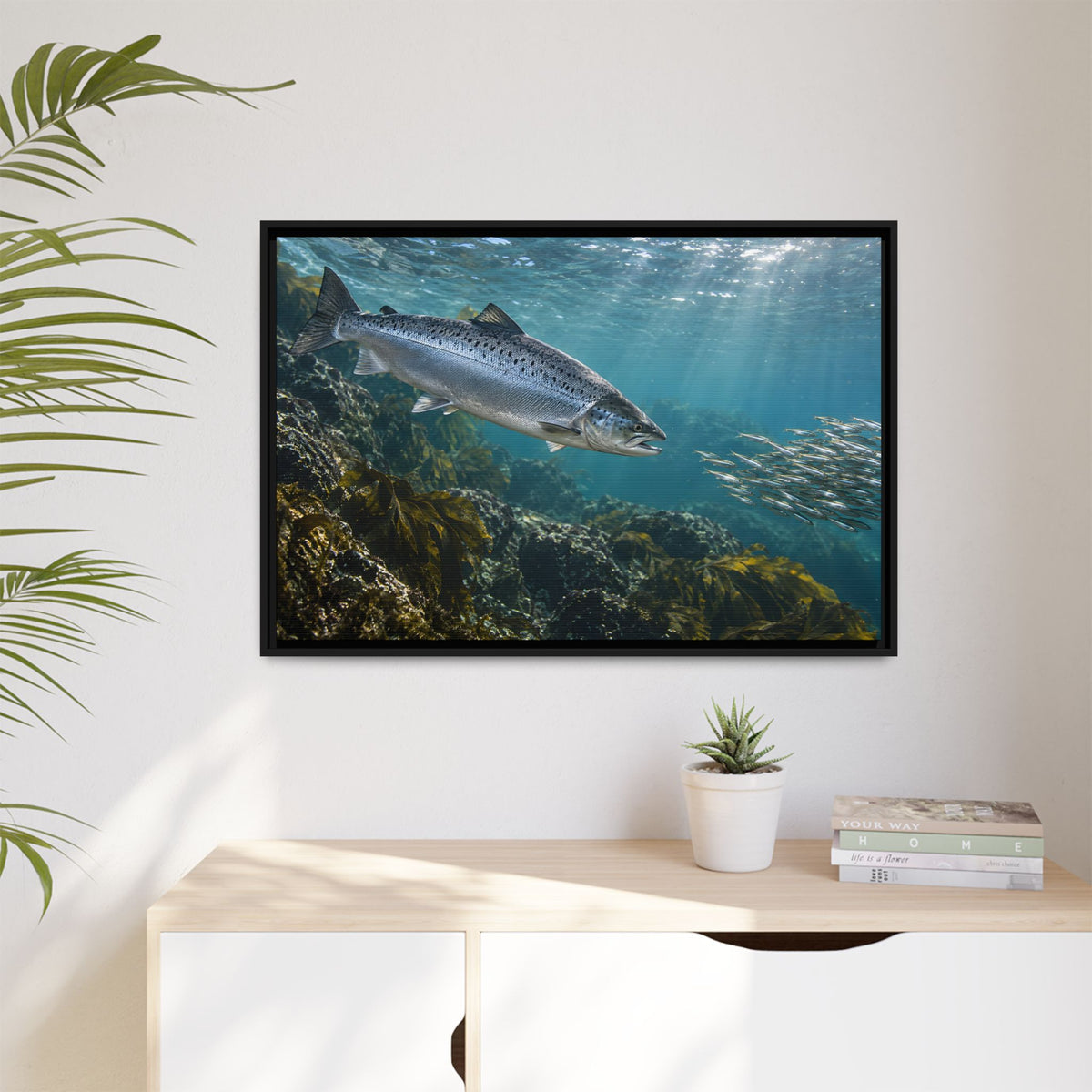 Emerald Pool Passage Salmon framed canvas wall art, view 5