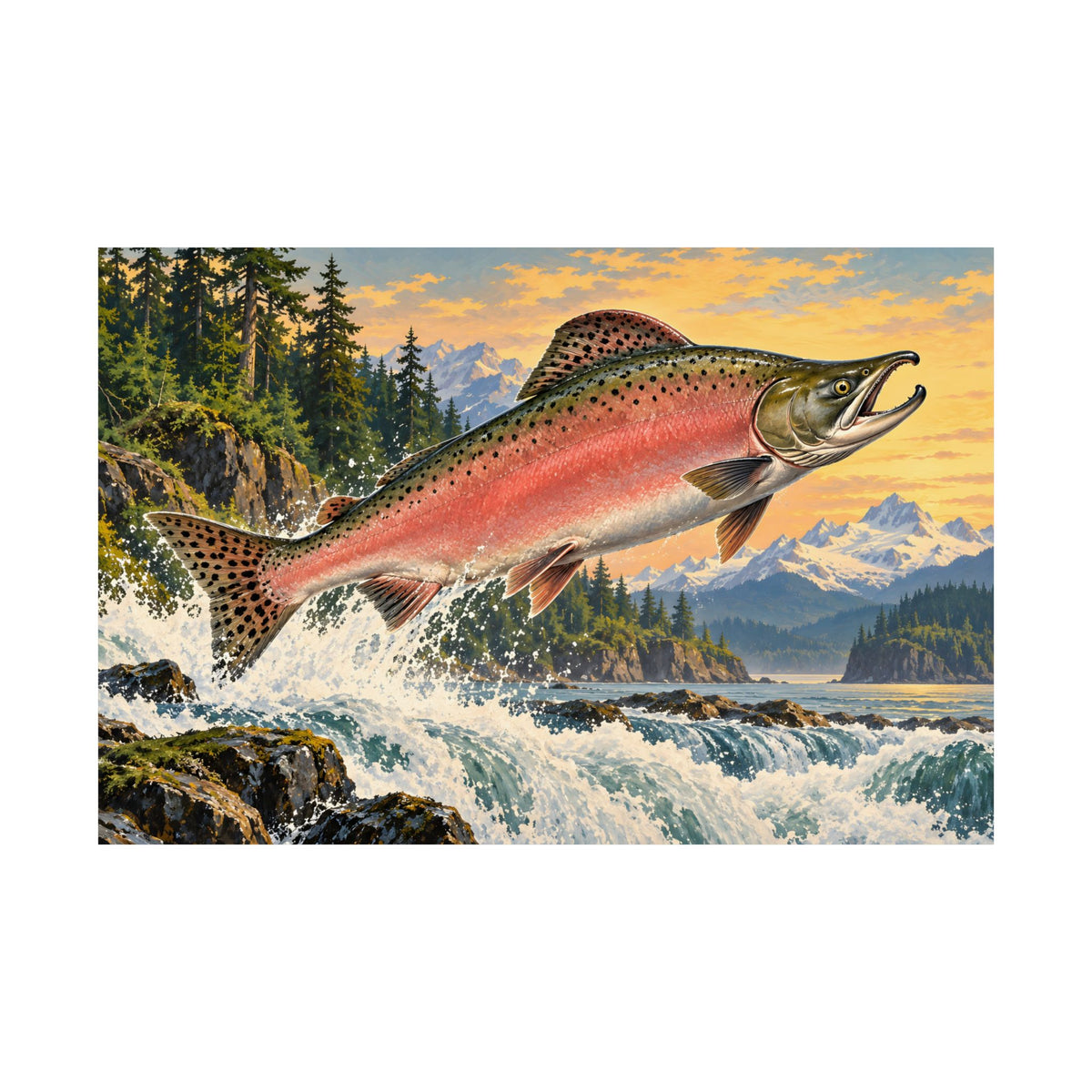 North Coast Leap Pink Salmon poster wall art, view 4