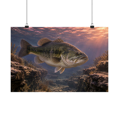 Rose-Gold Dusk Channel Largemouth Bass poster wall art, 24x16 size view