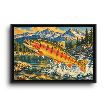 Leaping Through Alpine Waters Golden Trout framed canvas wall art, view 2