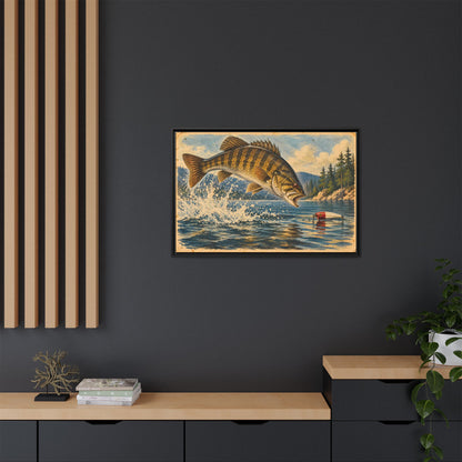 Antique Tackle Leaping Smallmouth Framed Canvas wall art, view 6