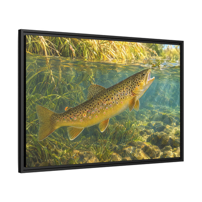 Hopper Season Brown Trout framed canvas side angle