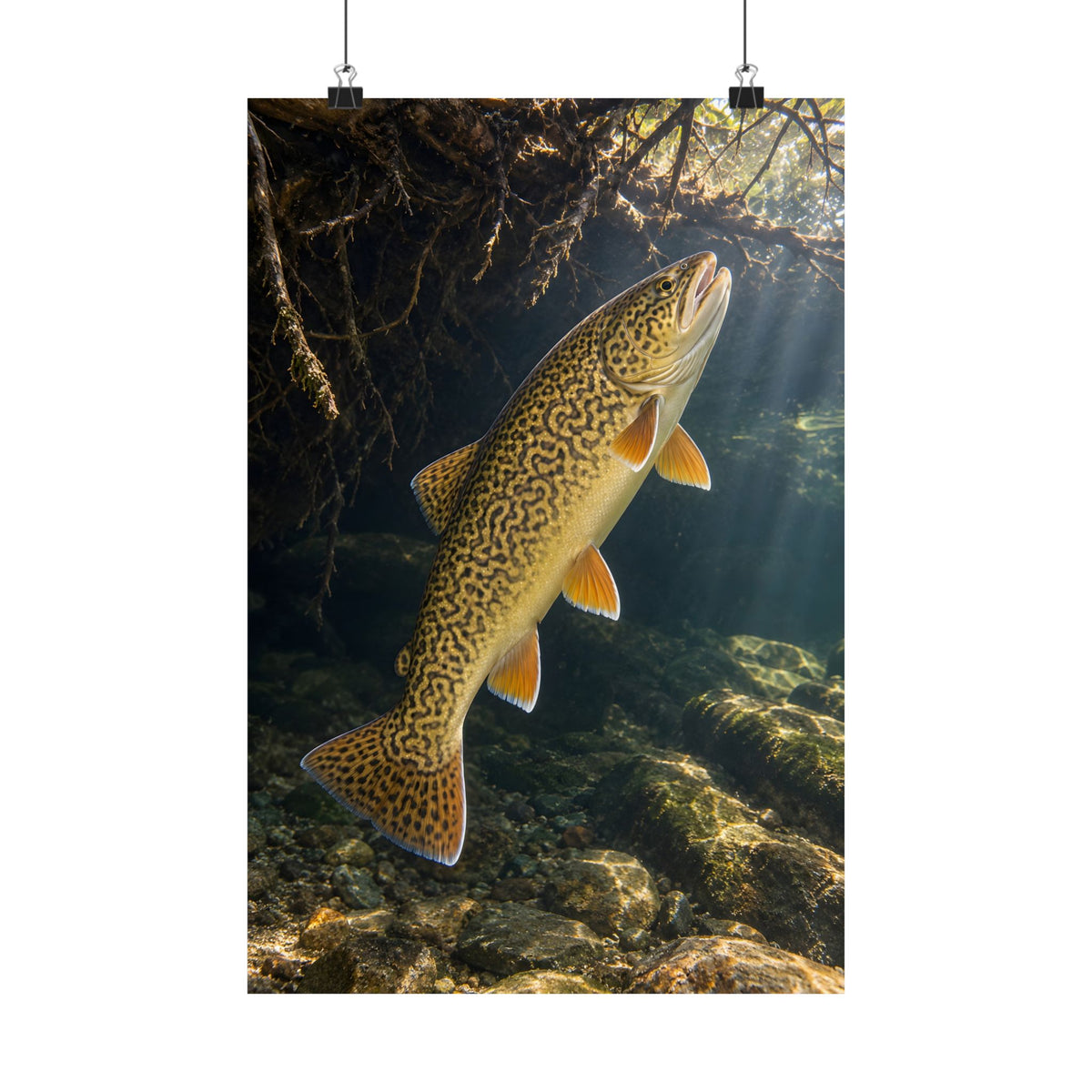 Beneath Sunlit Roots Tiger Trout poster wall art