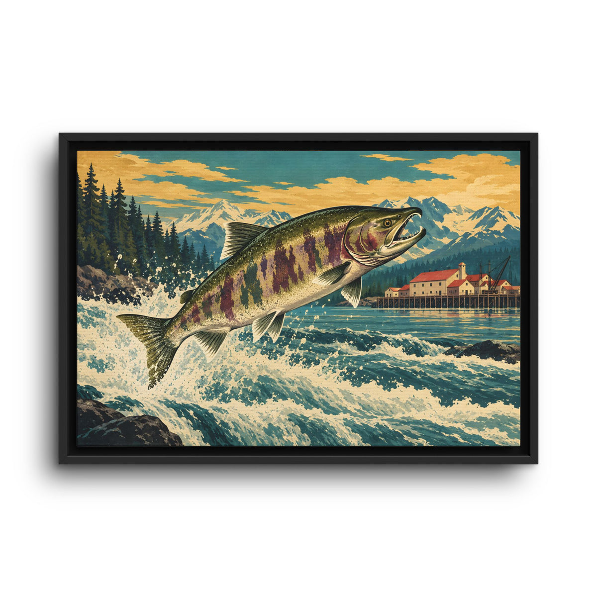 Cannery Leap Chum Salmon framed canvas wall art, view 2