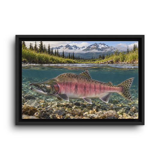 Alaska Creek Pink Salmon framed canvas wall art