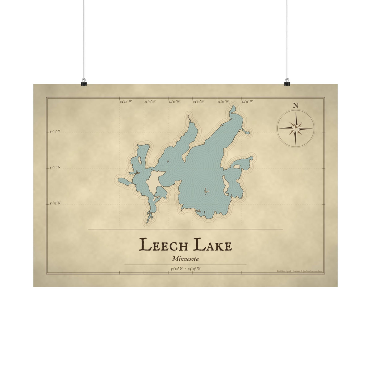 Leech Lake Vintage Map poster wall art, view 3